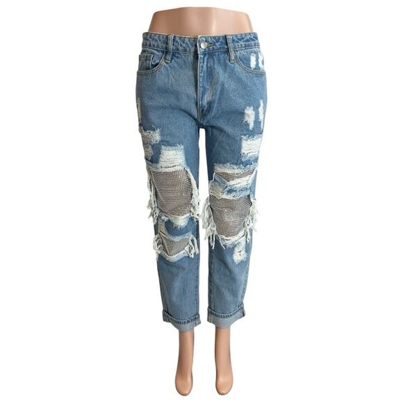 Fashion Nova Best Of You Boyfriend Jeans - Medium Blue Wash SZ 9 $55 - Picture 4 of 15